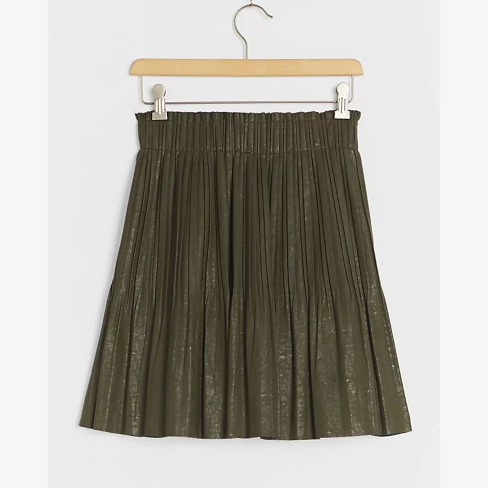 Anthropologie Olive Green Pleated Midi Skirt size XS
